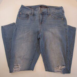 Torrid Blue Medium Wash StretchJeggings Shredded Knees Size 12R